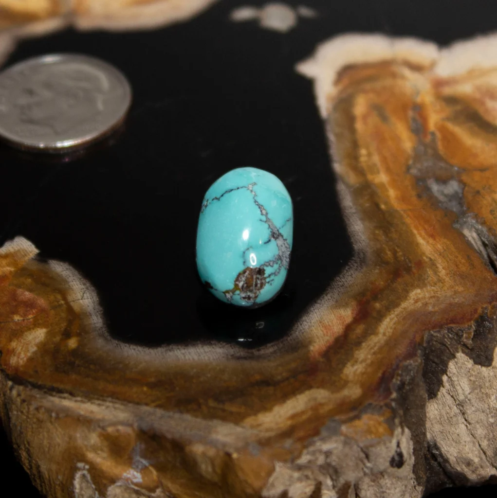 49.3 ct. (40x18x7 mm) 100% Natural Web Cloud Mountain (Hubei) Turquoise Cabochon selling Gemstone, # HX 64